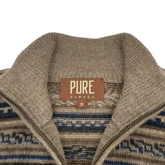 Pure Alpaca Augusto Baby Alpaca Peruvian Geometric Quarter Zip Sweater Beige SM - Picture 8 of 13